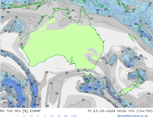 Humidité rel. 700 hPa ECMWF jeu 23.05.2024 00 UTC