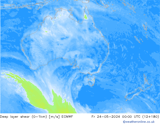 Deep layer shear (0-1km) ECMWF Fr 24.05.2024 00 UTC