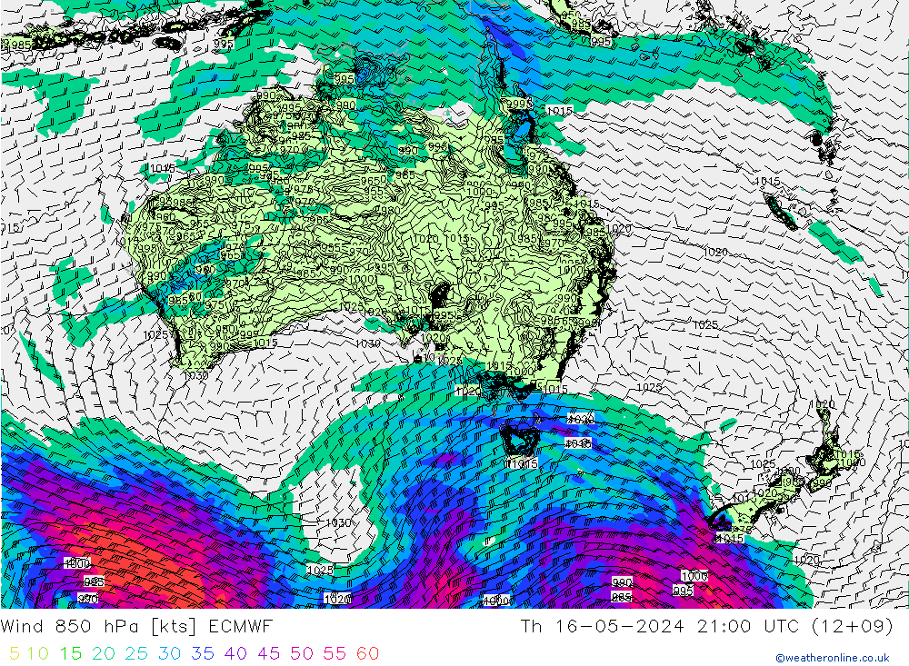 ветер 850 гПа ECMWF чт 16.05.2024 21 UTC