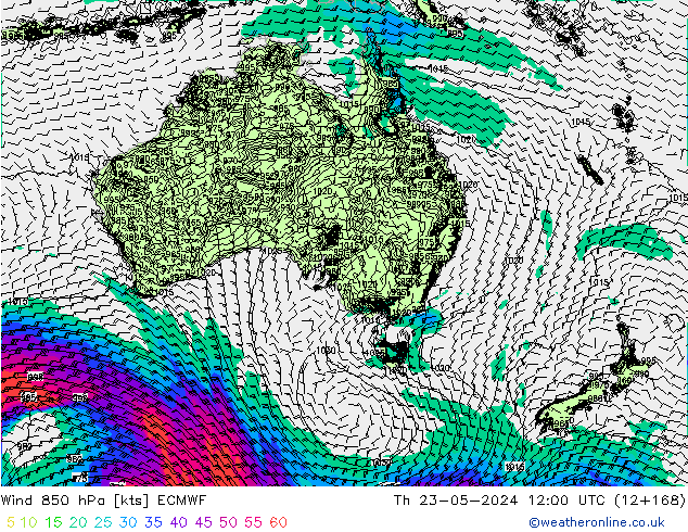 Wind 850 hPa ECMWF do 23.05.2024 12 UTC
