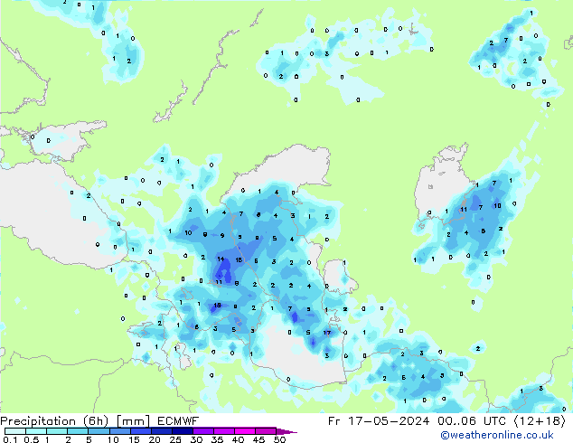 Precipitation (6h) ECMWF Fr 17.05.2024 06 UTC