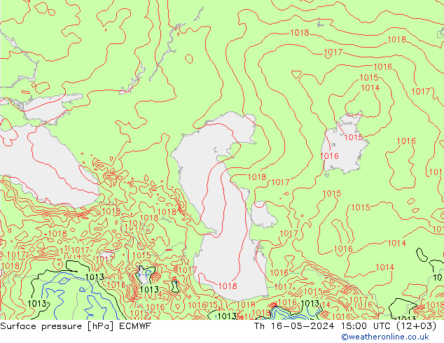 Presión superficial ECMWF jue 16.05.2024 15 UTC