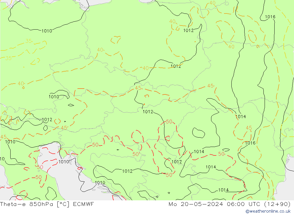 Theta-e 850hPa ECMWF Pzt 20.05.2024 06 UTC