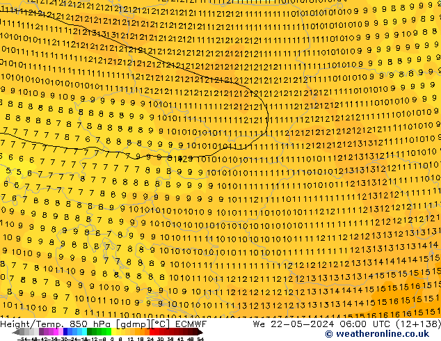 Z500/Rain (+SLP)/Z850 ECMWF Mi 22.05.2024 06 UTC