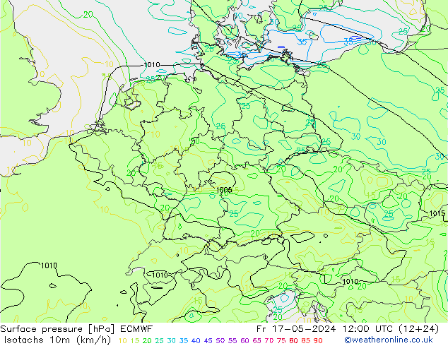 Isotaca (kph) ECMWF vie 17.05.2024 12 UTC