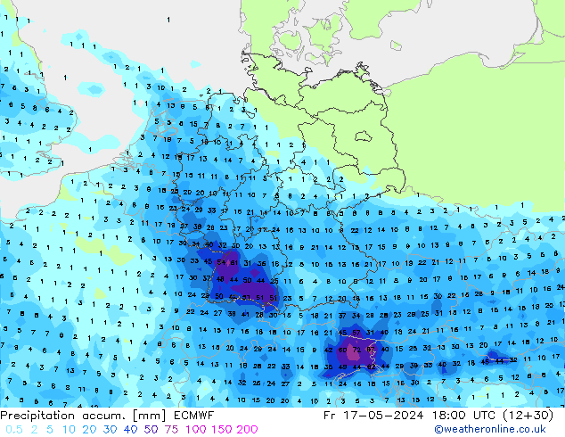 Precipitation accum. ECMWF Sex 17.05.2024 18 UTC