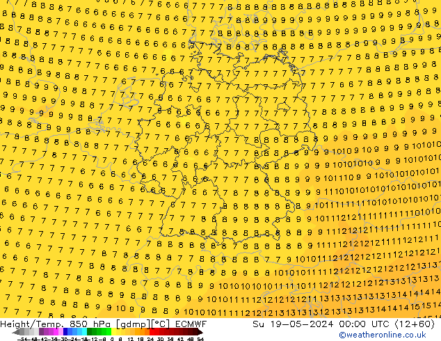 Z500/Yağmur (+YB)/Z850 ECMWF Paz 19.05.2024 00 UTC