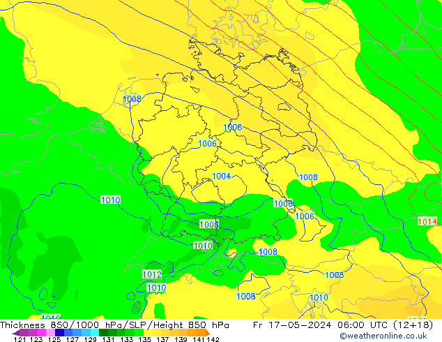 Espesor 850-1000 hPa ECMWF vie 17.05.2024 06 UTC