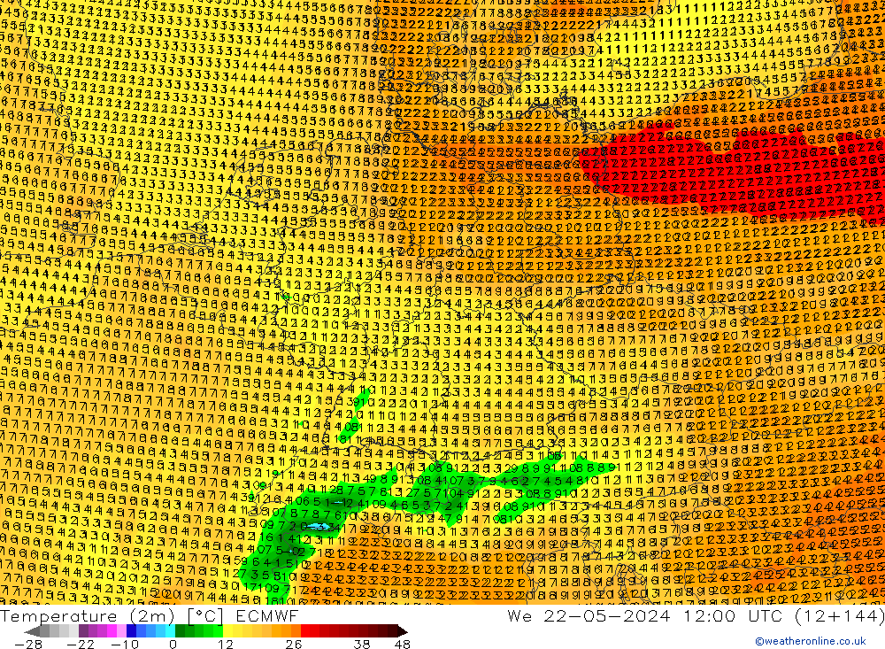 Temperature (2m) ECMWF We 22.05.2024 12 UTC