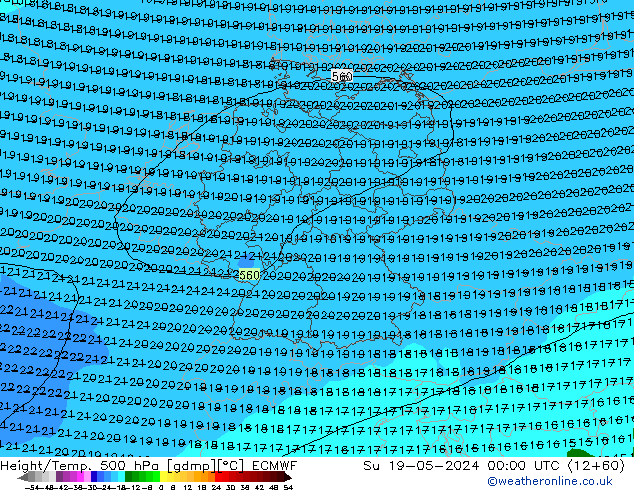 Z500/Yağmur (+YB)/Z850 ECMWF Paz 19.05.2024 00 UTC