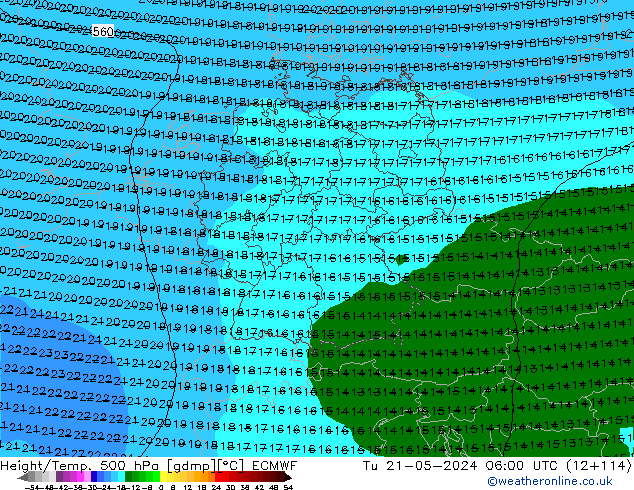 Z500/Yağmur (+YB)/Z850 ECMWF Sa 21.05.2024 06 UTC