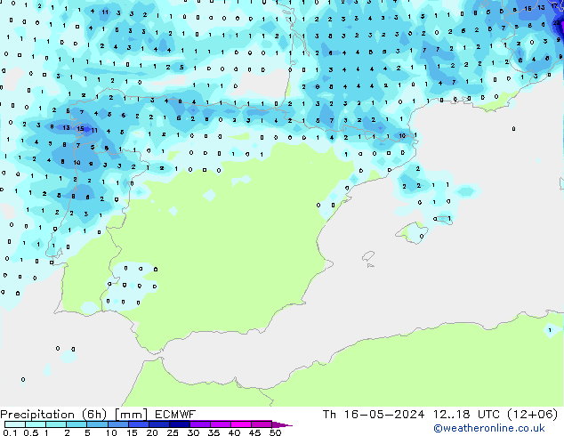 Z500/Rain (+SLP)/Z850 ECMWF Čt 16.05.2024 18 UTC