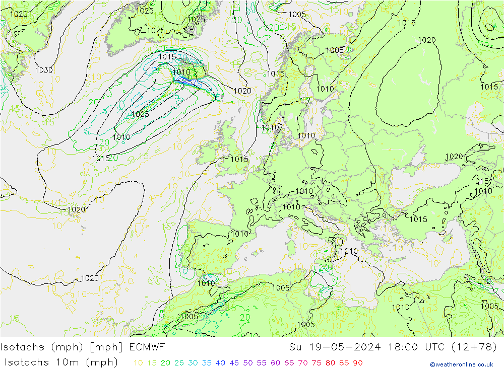 Isotachs (mph) ECMWF Su 19.05.2024 18 UTC