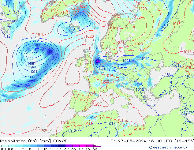 Z500/Rain (+SLP)/Z850 ECMWF Th 23.05.2024 00 UTC