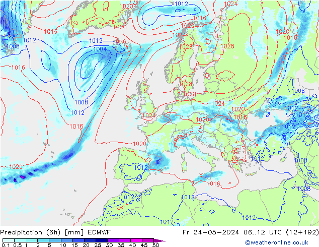 Z500/Yağmur (+YB)/Z850 ECMWF Cu 24.05.2024 12 UTC