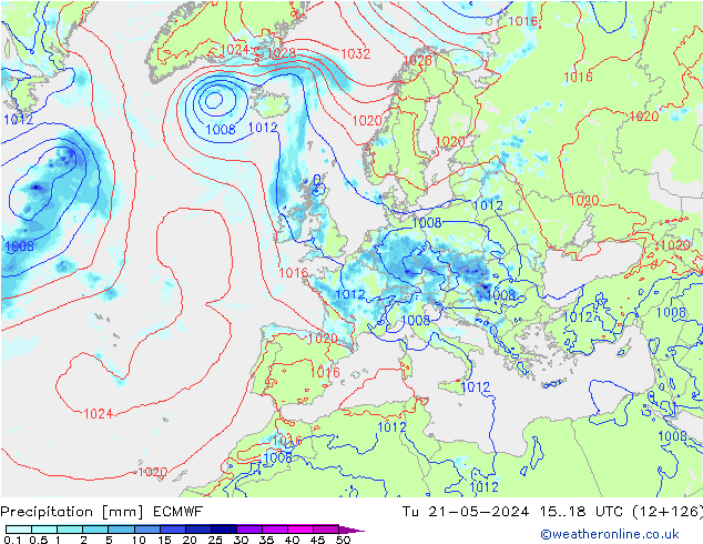 Precipitation ECMWF Tu 21.05.2024 18 UTC