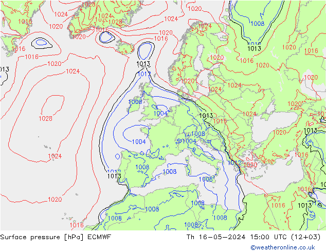 ciśnienie ECMWF czw. 16.05.2024 15 UTC