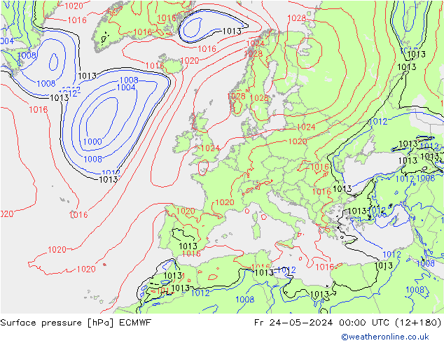 Pressione al suolo ECMWF ven 24.05.2024 00 UTC