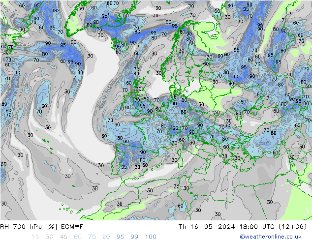 RH 700 hPa ECMWF Th 16.05.2024 18 UTC