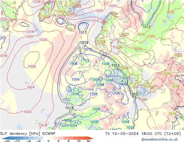 Tendencia de presión ECMWF jue 16.05.2024 18 UTC