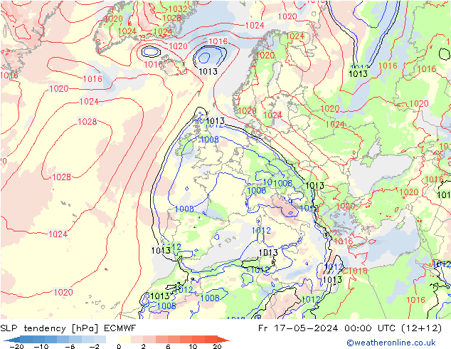 Drucktendenz ECMWF Fr 17.05.2024 00 UTC