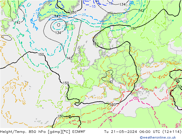Height/Temp. 850 hPa ECMWF Di 21.05.2024 06 UTC