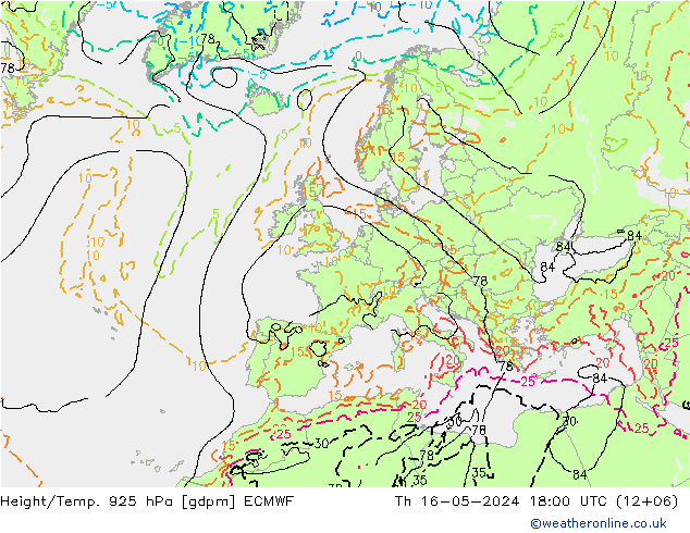 Yükseklik/Sıc. 925 hPa ECMWF Per 16.05.2024 18 UTC