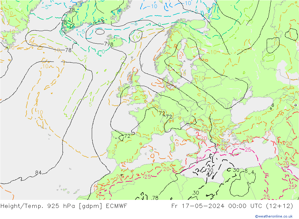 Geop./Temp. 925 hPa ECMWF vie 17.05.2024 00 UTC