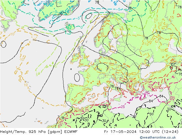 Yükseklik/Sıc. 925 hPa ECMWF Cu 17.05.2024 12 UTC