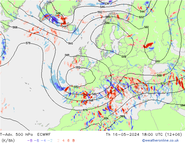 T-Adv. 500 hPa ECMWF jue 16.05.2024 18 UTC
