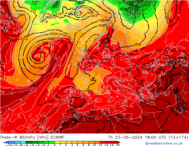 Theta-W 850hPa ECMWF Th 23.05.2024 18 UTC