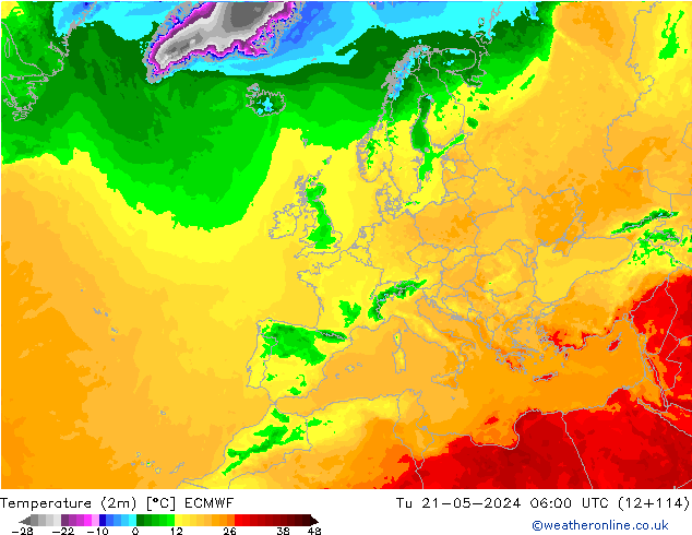 Temperaturkarte (2m) ECMWF Di 21.05.2024 06 UTC