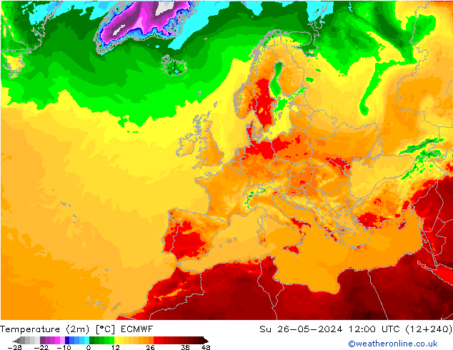 Temperaturkarte (2m) ECMWF So 26.05.2024 12 UTC