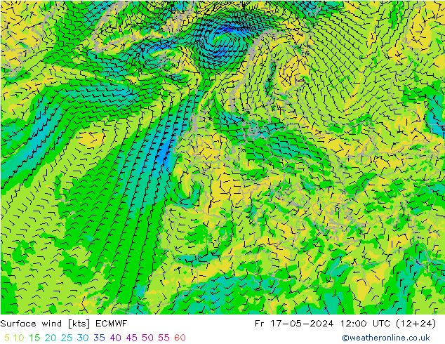 Vent 10 m ECMWF ven 17.05.2024 12 UTC