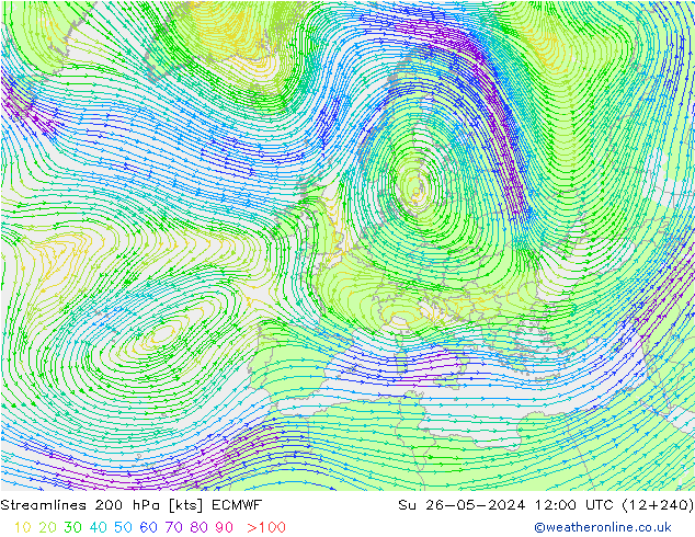 Linha de corrente 200 hPa ECMWF Dom 26.05.2024 12 UTC