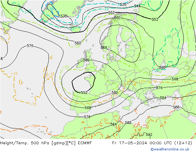 Z500/Rain (+SLP)/Z850 ECMWF Fr 17.05.2024 00 UTC