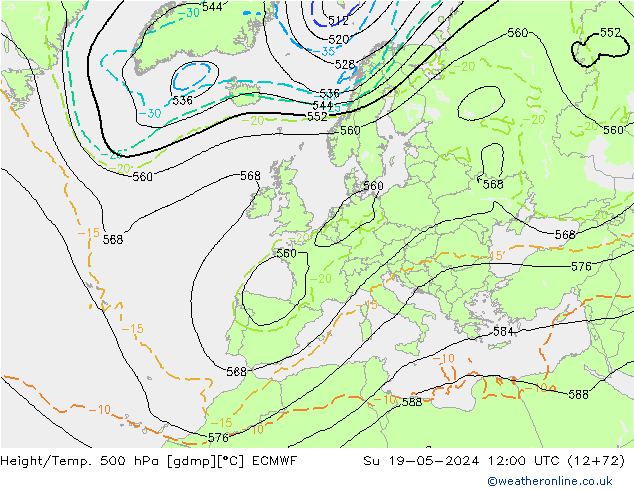 Height/Temp. 500 hPa ECMWF  19.05.2024 12 UTC