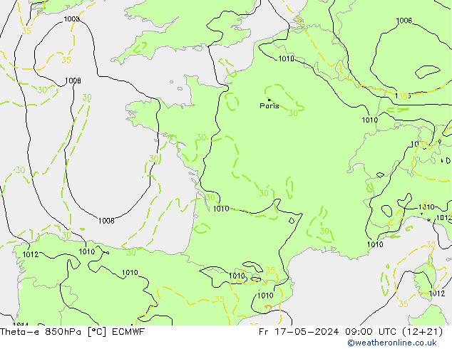 Theta-e 850hPa ECMWF Fr 17.05.2024 09 UTC