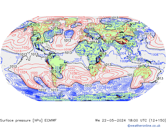 Pressione al suolo ECMWF mer 22.05.2024 18 UTC