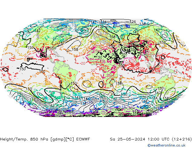 Height/Temp. 850 hPa ECMWF So 25.05.2024 12 UTC