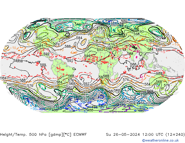 Height/Temp. 500 hPa ECMWF Su 26.05.2024 12 UTC
