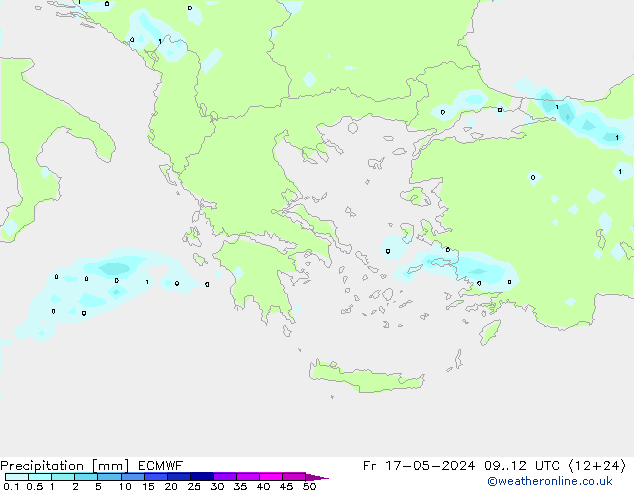 Srážky ECMWF Pá 17.05.2024 12 UTC