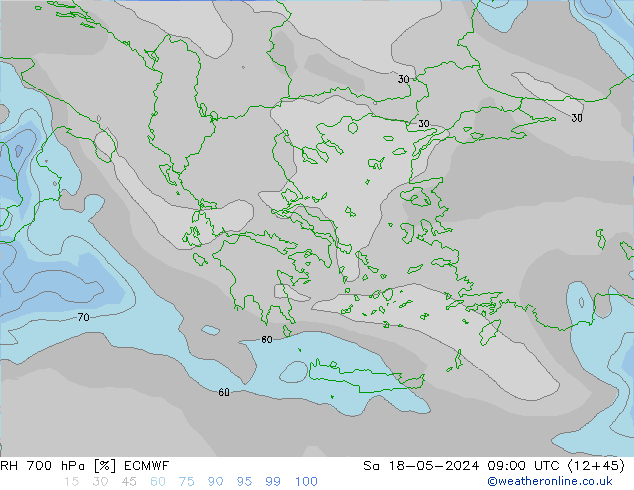 RH 700 hPa ECMWF Sa 18.05.2024 09 UTC