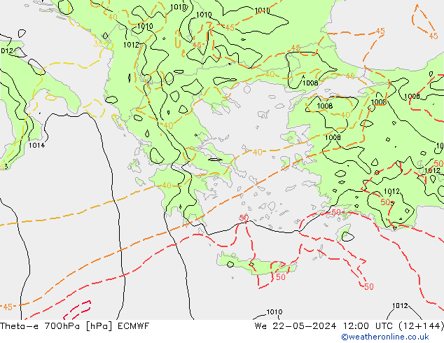 Theta-e 700hPa ECMWF mié 22.05.2024 12 UTC
