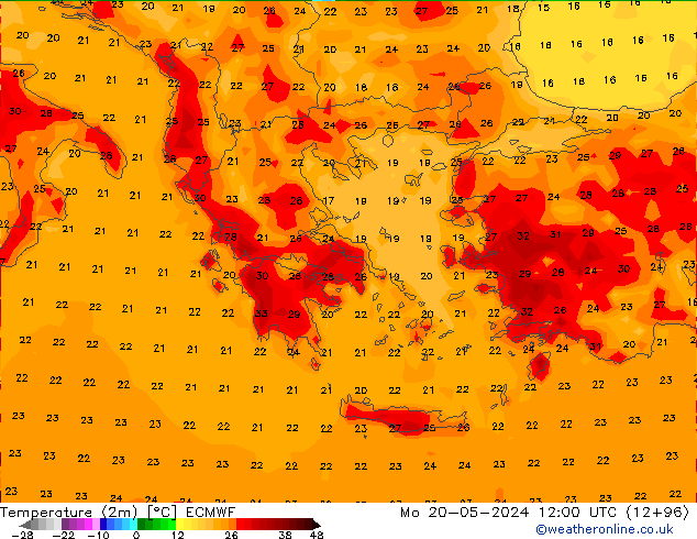 Temperature (2m) ECMWF Mo 20.05.2024 12 UTC