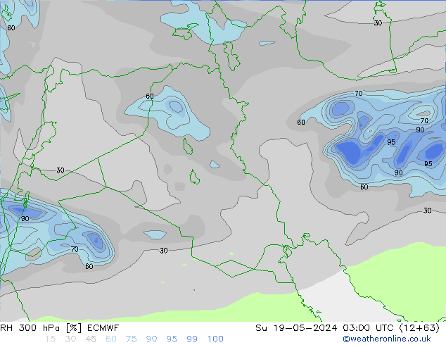 Humidité rel. 300 hPa ECMWF dim 19.05.2024 03 UTC