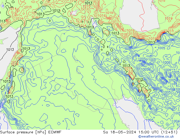 Presión superficial ECMWF sáb 18.05.2024 15 UTC