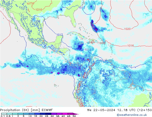 Z500/Yağmur (+YB)/Z850 ECMWF Çar 22.05.2024 18 UTC