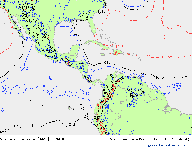 Presión superficial ECMWF sáb 18.05.2024 18 UTC