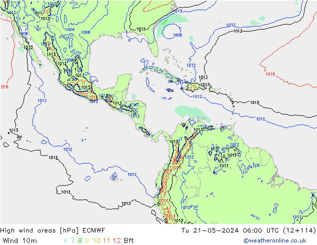 High wind areas ECMWF Tu 21.05.2024 06 UTC